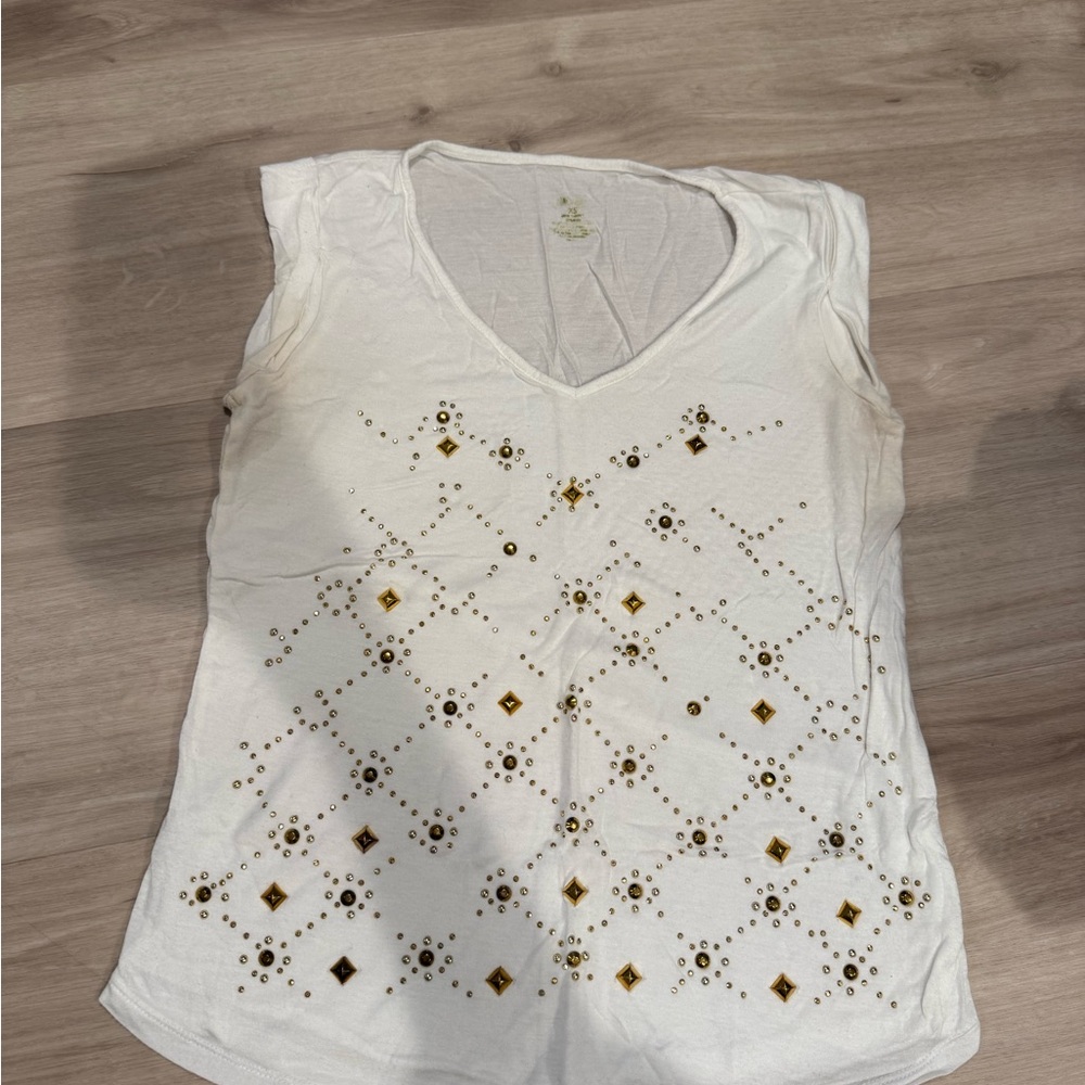 White and Gold Embellished Women's Top